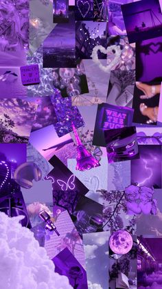 a collage of purple and black images