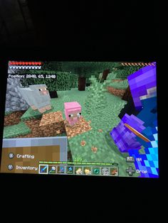 a computer screen showing an image of some people in minecraft on the tv set