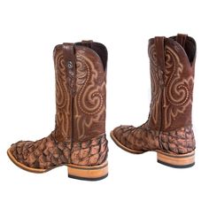 Tanner Mark Men's Genuine Monster Fish Square Toe Boots Brown — CaballoBronco.com Dodge Trucks