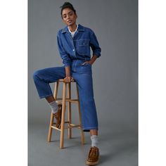 With An Of-The-Moment Silhouette, This Denim Jumpsuit Is The Epitome Of Wear-Anywhere Charm - Just Add Sneakers Or Ankle Boots For Playfully Pulled-Together Look. 100% Cotton Relaxed Fit Side Slant And Back Patch Pockets Button Front Hand Wash Imported Dimensions 56.25"L 26" Inseam Utility Jumpsuit Outfit, Denim Utility Jumpsuit, Tuxedo Jumpsuit, Jumpsuit Denim, Denim Shorts Outfit, Utility Jumpsuit, Pocket Jumpsuit, Jumpsuit Outfit, Cropped Jumpsuit