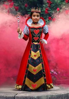 Premium Queen of Hearts Girl's Costume Dress Queen Of Hearts Halloween Costume, Queen Of Hearts Halloween, Wonderland Queen Of Hearts, Alice In Wonderland Queen, Queen Of Hearts Costume, Queen Costume, Hearts Girl, Queen Of Hearts, Costume Dress