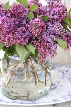 a vase filled with purple flowers on top of a table