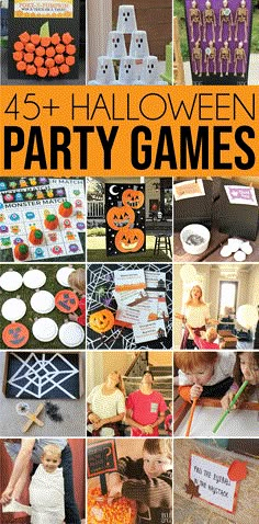 a collage of halloween party games and activities