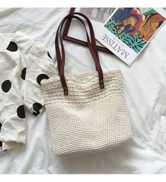 Buy Online High Quality, Unique Handmade Handmade Crochet Shoulder Bag with Leather Strap, Hand Woven, Fashion Casual Bag, Gift for Her, Women's Woven Bag - Elena Handbags Eco-friendly Woven Cream Beach Bag, Eco-friendly Cream Woven Beach Bag, White Bohemian Crochet Bag With Large Capacity, White Square Crochet Bag For Vacation, Bohemian White Crochet Bag With Large Capacity, White Handwoven Straw Shoulder Bag, Eco-friendly Cream Woven Shoulder Bag, Vintage White Tote Shoulder Bag, Cream Cotton Bag For Vacation