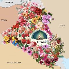 the map of iraq with flowers on it