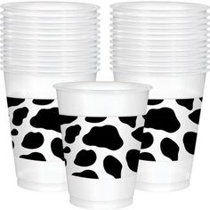 black and white cow print cups with 25ct each in their own cup size container