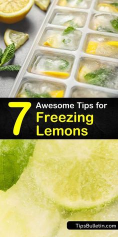 lemons and lime slices with the title 7 awesome tips for freezeing lemons