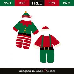 an image of two christmas clothes with santa hats