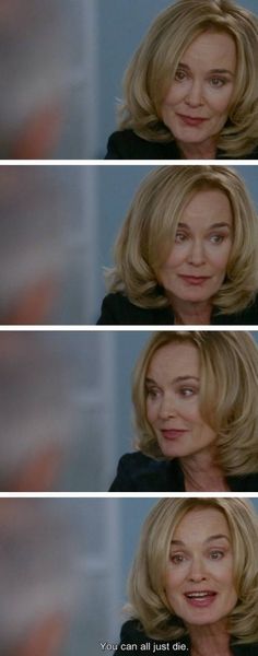 an image of the face of a woman in three different frames with words above her