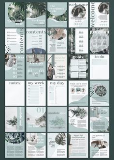 a bunch of different types of papers on a green background with white and blue accents