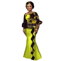 African Lantern Sleeve Top-Skirt Set for Women Bazin Riche Print Clothing 2-piece Lantern Sleeve Top, 2 Piece Skirt Set, African Traditional Dresses