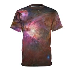 NASA Hubble Space Telescope ACS Orion Nebula Image Universe Galaxy Outer Space Stars Astronomy Science Teacher Men's Women's Abstract Adult Unisex All Over Print AOP Short Sleeve T-Shirt Tee Top - 100% soft Polyester feels luxurious and drapes well - Side seams help hold the garment's shape and give it structural support - Ribbed knit collar with seam  - Shoulder tape to stabilize the back of the garment and prevent stretching - Regular fit - Unisex sizing - Runs big - Ladies Please consider siz Cheap Space-themed Short Sleeve T-shirt, Stars Astronomy, Nasa Hubble, Astronomy Science, Galaxy T Shirt, Orion Nebula, Universe Galaxy, Hubble Space, Hubble Space Telescope