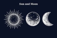 the sun and moon are shown in this hand - drawn illustration, which is part of a solar system