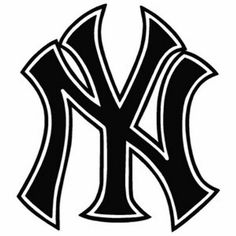 the new york yankees logo is shown in blue and white, as well as an image of