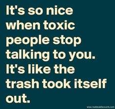 a quote that reads it's so nice when tonic people stop talking to you it's like the trash took itself out