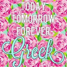 pink roses with the words today tomorrow forever greek