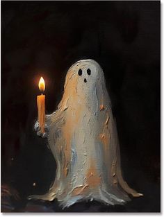 a painting of a ghost holding a lit candle