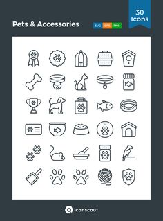 pets and accessories line icon set