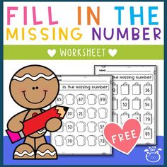 fill in the missing number worksheet for valentine's day with an image of a ginger holding a pencil