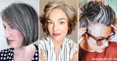 A stylish haircut can always minimize the difficult stages of growing out grey hair. Women find it more convenient and prefer cutting off hair to go grey. These gray hairstyles will inspire you. Going Gray Transition, Gray Transition, Brighten Gray Hair, Silver Hair Shampoo, Grey Transition, Grey Hair Care, Scalp Problems, Hair Dryness