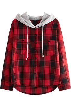 SweatyRocks Women's Long Sleeve Plaid Hoodie Jacket Button Down Blouse Tops Plush Pajama Pants, Slouchy Shirt, Flannel Hoodie, Plaid Hoodie, School Vacation, Plaid Outfits, Flannel Women, Blouse Tops, Loose Fitting Tops