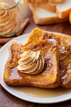 french toast with peanut butter on top