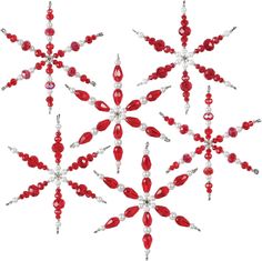 a snowflake made up of red and white beads