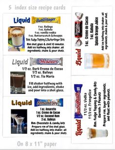 an info sheet with different types of beverages and drinks on it, including liquids