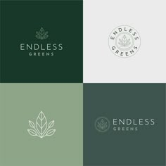 the logo for endless greens is shown in four different colors and sizes, including green