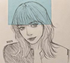 a pencil drawing of a woman with bangs