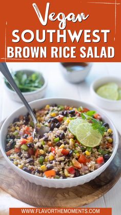 a white bowl filled with rice and black beans, garnished with cilantro