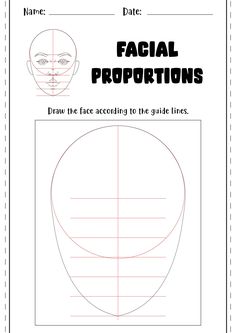 an image of a paper with the words facial proportions on it and a drawing of a