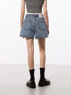 MO&Co. Women's Pleated Detail Denim Shorts Few pieces signal summer quite like a pair of denim shorts. Washed a blue hue, this style is crafted from an organic cotton and shaped with mini cut, pleated design and a slight flare to the leg. Pair with our top for a chic and relaxed look. Features : - Relaxed fit- Vintage texture and slight flare hem- Pleated design, button and zip closure Code: MBD2SOTT56The back length of size S/26 is 33.9cmMATERIALS & CARE Material: 100% CottonDenim products have Summer Jeans With Belt Loops And Short Leg, Jean Shorts With Belt Loops For Summer, Summer Jean Shorts With Belt Loops, Short Jean Shorts With Belt Loops For Summer, Denim Shorts With Belt Loops, Summer Mid-rise Jean Shorts With Belt Loops, Spring Shorts With Five Pockets, Mid-rise Jean Shorts With Belt Loops For Summer, Five-pocket Shorts For Spring