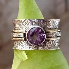 Rings With Stones, Silversmithing Jewelry, Crystal Meditation, Cool Rings, Silver Rings With Stones, Ring Purple, Bohemian Crystal, Bohemian Rings