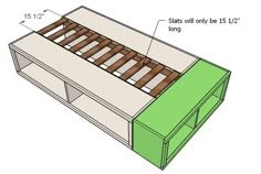 the bottom half of a bed frame with measurements