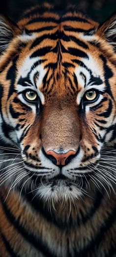 a close up of a tiger's face with very intense eyes and brown fur