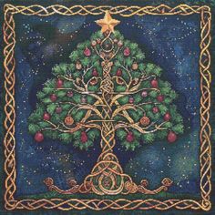 a cross stitch christmas tree with celtic designs