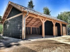 a large garage with two doors on each side