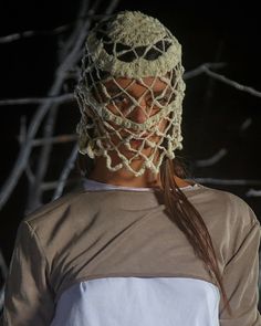 Description: The Veil Hat is a handmade headpiece, covering the face in a loose crochet net pattern. The slubbed yarn is soft and offers a beautiful textural variation in each piece.In collaboration with Sibyl Benign, handmade in our Madrid studio.Material: King Cole54% cotton42% premium acrylic4% polymideOne size: Head 53-60cm Please take care: hand wash only. Head Cover Crochet, Crochet Net Pattern, Crochet Head Piece, Crochet Headpiece, Crochet Veil, Handmade Headpiece, Loose Crochet, Veil Hat, Crochet Net