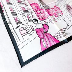 A fashion print silk scarf that's unique, luxurious, and versatile. It features a pink Paris fashion illustration, hand rolled edges, and is crafted with grade A mulberry silk; the perfect upscale gift for someone special (including yourself). Wear it as a hair scarf, tie it around your neck, or add it to your favorite handbag for a touch of luxury. Product Details: * 100% mulberry silk twill (12mm) - a natural and sustainable fabric that's smooth and slightly sheer * Size 53 x 53 cm / 20.9 x 20.9 in * Digitally printed * Hand-rolled edges  * Artwork was originally hand-illustrated * Dry clean or gently hand wash cold and line dry * Enclosed in a protective sleeve and shipped in a bubble mailer for extra security during transit * Ships within 1-3 business days from the USA Kindly note, I s Chic Pink Satin Silk Scarf, Chic Rectangular Silk Scarf For Gifts, Chic Rectangular Silk Scarf As A Gift, Pink Square Silk Scarf, Chic Pink Scarf As Gift, Elegant Pink Rectangular Silk Scarf, Pink Rectangular Silk Scarf, Pink Square Silk Scarves, Trendy Pink Silk Scarf Gift