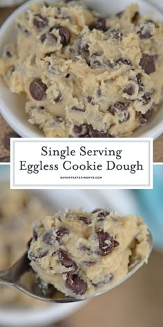 two pictures with the same cookie dough in them and one has chocolate chips on it