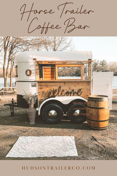 Horse Trailer Coffee Bar | Hudson Trailer Company Coffee Bar Trailer, Horse Trailer Coffee Bar, Coffee Bar Business, Trailer Coffee Bar, Coffee Trailer Ideas, Mobile Coffee Bar, Flower Trucks, Mobile Bar Business