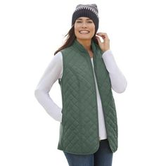 Woman Within Women's Plus Size Zip-Front Quilted Vest Vest.Bring color, texture and warmth to your outfit by layering on this cozy vest with diamond quilting. Rib knit sides provide flexible comfort, while a front zip and stand collar create an extra element of warmth. Handy pockets hold your essentials and keep your hands cozy. 28" length hits just below the hipPoly, importedMachine washable. About the brand: At Woman Within were the experts in plus size comfort, and weve been doing this for ov Puffer Vest With Hood, Cozy Vest, Long Puffer, Plus Size Coats, Woman Within, Ladies Of London, Quilted Vest, Swimsuits For All, Vest Fashion