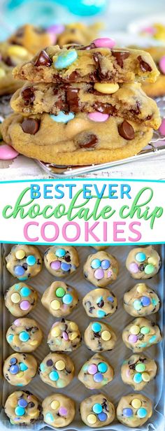 the best ever chocolate chip cookies recipe is in this collage and it's ready to be eaten