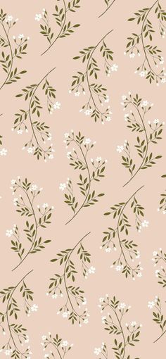 a beige and white floral wallpaper with small flowers on the left side of it