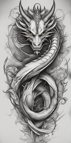 a dragon and snake tattoo design