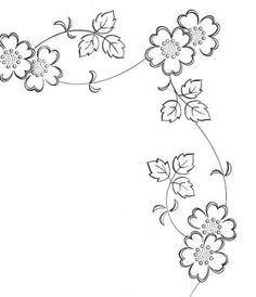 a drawing of flowers with leaves on the stems and one flower in the middle, is shown