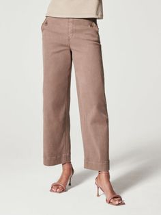 SPANX-Spanx Twill Stretch Wide Leg Pant - Leela and Lavender Wide Leg Twill Pants, Cropped Wide Leg Pants, Ponte Pants, Twill Pants, Wide Leg Pant, Fit Body, Twill Fabric, Medium Brown, On Design