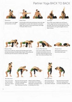 a man and woman doing yoga poses in different positions