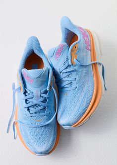 Airy Blue/Ice Water Color HOKA Clifton 9 Sneakers Cute Running Shoes, Hoka Clifton 9, College Wardrobe, Clifton 9, Hoka Clifton, Hoka Shoes, Running Accessories, Christmas Board, Gym Fits